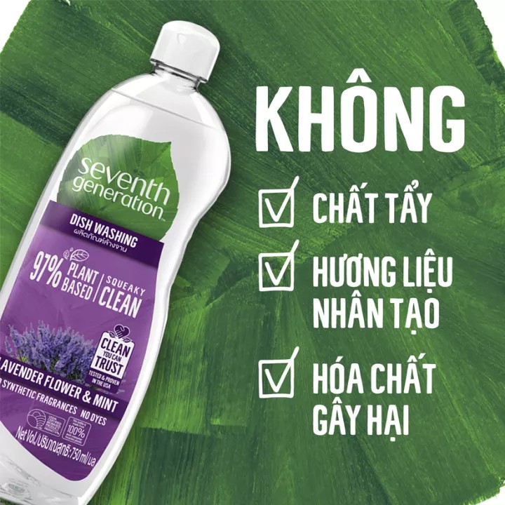 Nước rửa chén gốc thực vật Seventh Generation Lavender and Mint oải hương bạc hà - 750mL