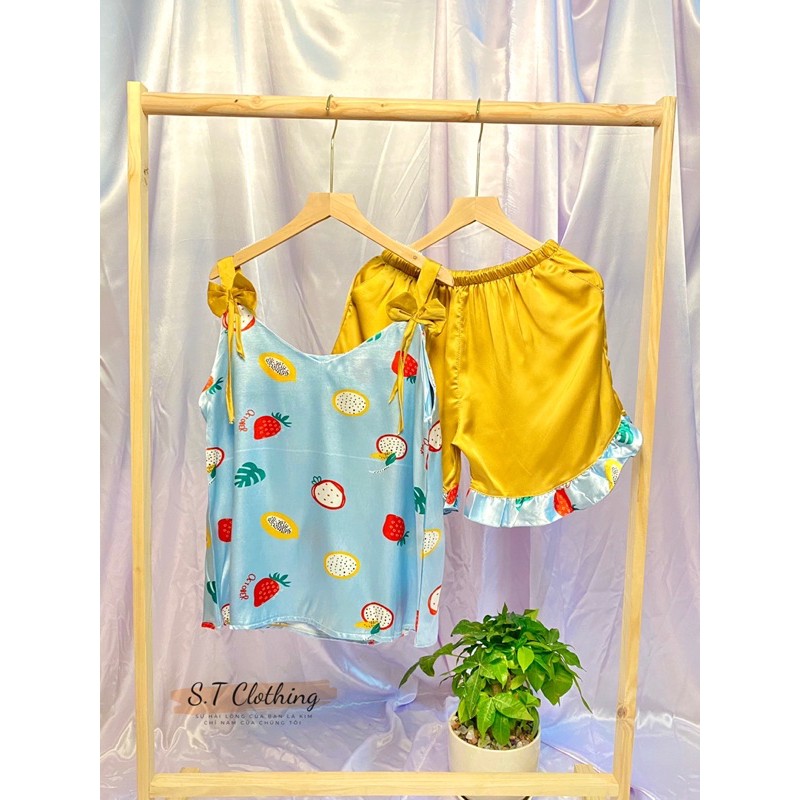 [Voucher 20k cho follower mới] đồ ngủ nữ bộ đồ set đồ mặc nhà pizama pijama lụa satin áo dây dễ thương freesize