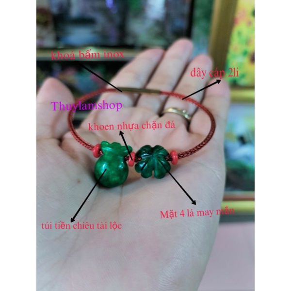 Vòng tay nam nữ song tài lộc mic túi tiên và mặt 4 lá may mắn