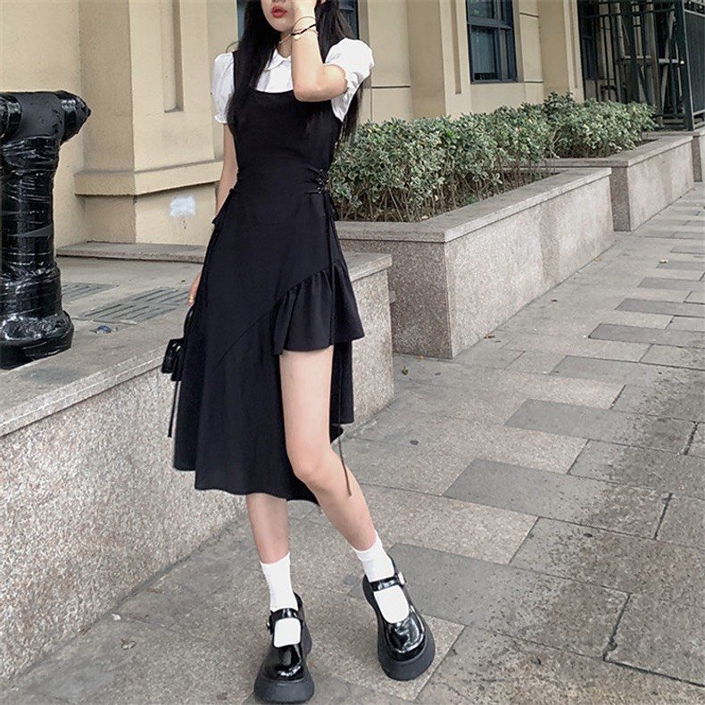 Sét bộ váy yếm (2 MÓN) áo sơ mi + váy đầm eo đan dây cá tính - Đồ đôi, thời trang nam nữ Forever Couple Store