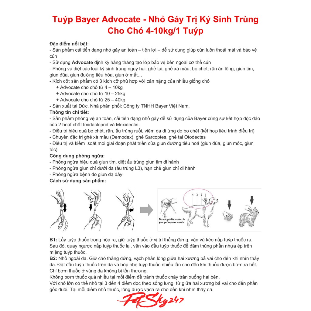 Tuýp Bayer Advocate - Nhỏ Gáy Trị Ký Sinh Trùng Cho Chó 1 Tuýp