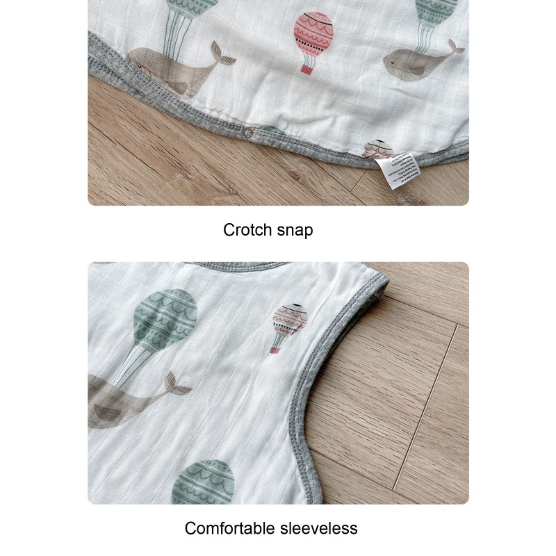 Túi Ngủ Bằng Vải Gạc Cotton Tre 4 Lớp Không Tay Có Thể Mặc Ngủ Cho Bé