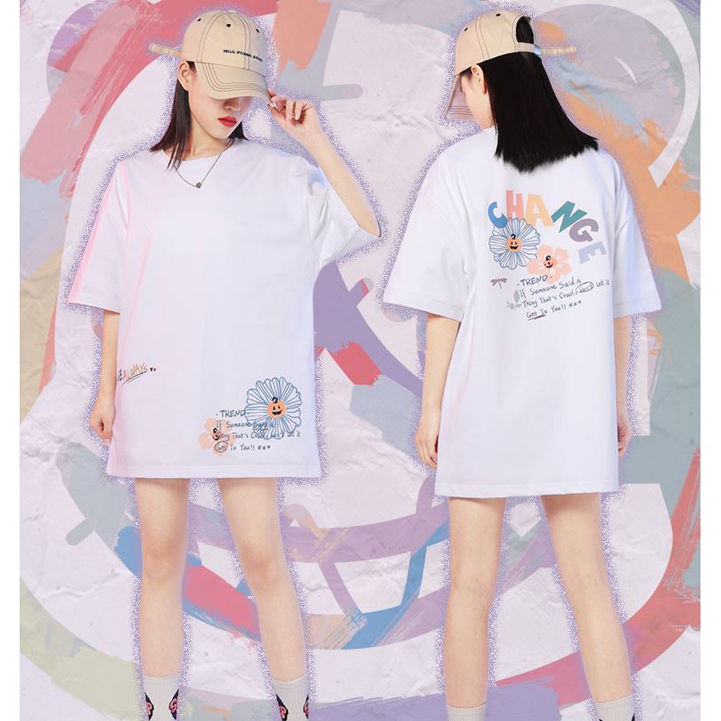 ÁO THUN, ÁO PHÔNG TAY LỠ UNISEX FORM RỘNG OVERSIZE HOA M98