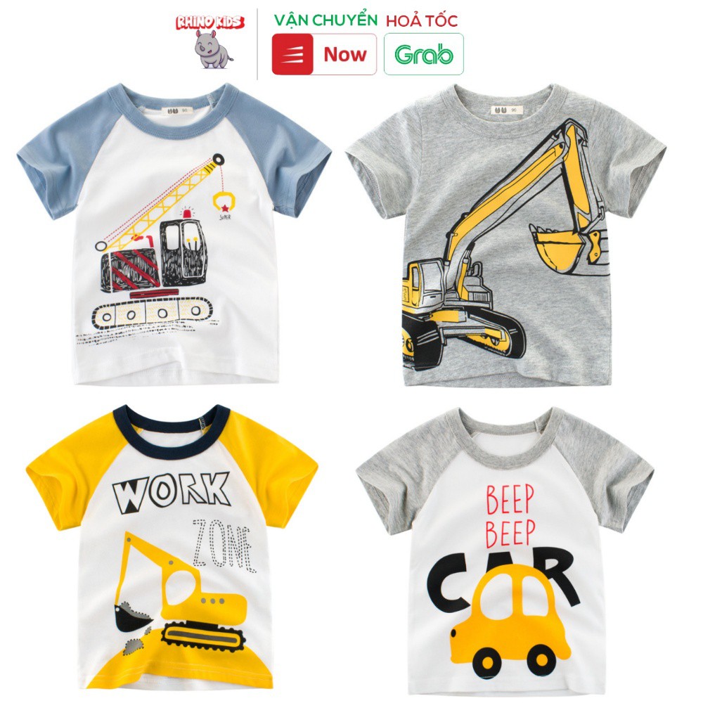 Áo thun bé trai 27KIDS in hình xe cần cẩu chất liệu cotton 100% chuẩn xuất Âu Mỹ Rhino Kids