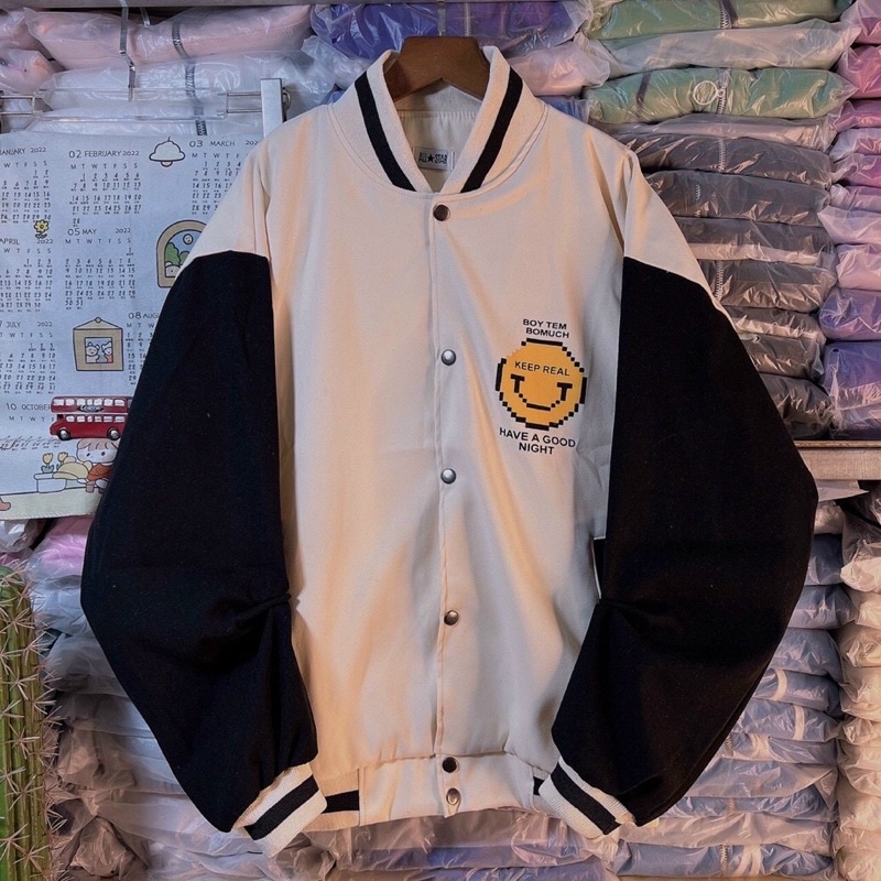 Áo khoác bóng chày bomber kaki da lộn 2 lớp unisex ulzzang nam nữ