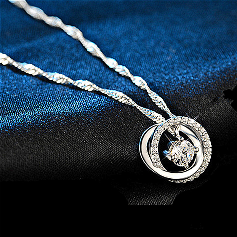 AIFEI♥👄 Silver 925 Original Necklace Women's New Ring Smart Pendant Simple All-Match Clavicle Chain Japanese and Korean Dazzling Pendant fashion Loket-S1