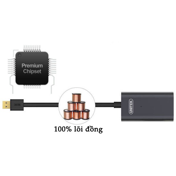 Cáp nối dài USB Unitek Y-271 5m lõi đồng chuẩn 2.0 tốc độ tối đa 480Mbps (Đen)