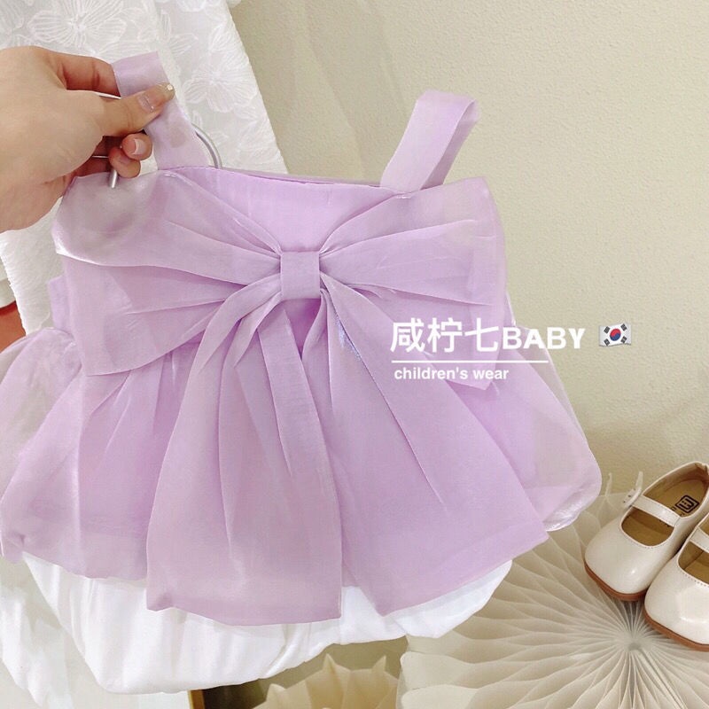 [Babycat] Hàng Có Sẵn Quần Short Áo Hai Dây Đính Nơ Phong Cách Nhật Bản Hàn Quốc Thời Trang Mùa Hè Hàng Mới Dành Cho Bé Gái