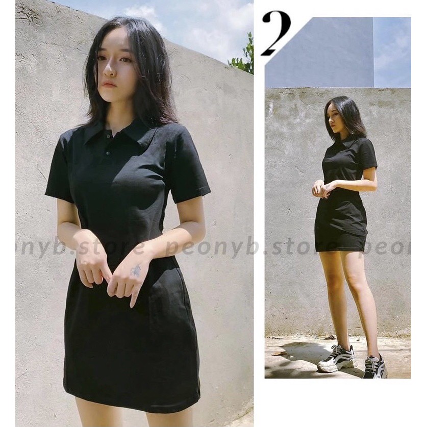 Đầm Polo nữ màu paster cúc ngực Bingshop