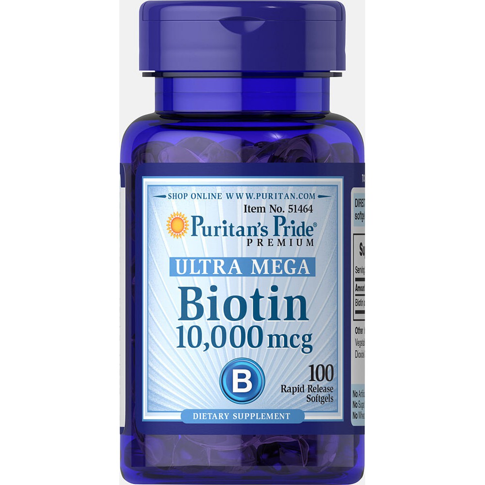 [CHÍNH HÃNG] Viên uống ngừa rụng tóc Biotin 10000 mcg giúp mọc tóc tự nhiên, kiềm dầu cho da nhờn Puritan's Pride