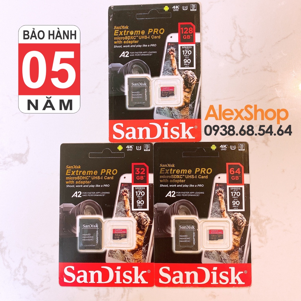 [Có Adapter] Thẻ Nhớ MicroSD SanDisk Extreme Pro A2 U3 V30 170M/s 32Gb/ 64Gb/ 128Gb