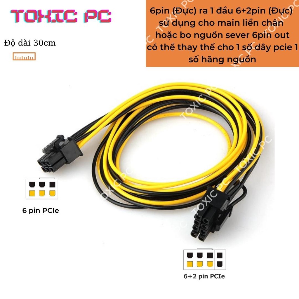 Cáp Chuyển Đổi/ Cáp Chia Nguồn Vga Pci-E 6-pin Sang 2x 8-pin/ 6 Pin ra 2 Đầu 8 Pin/ 6 Pin ra 2 X 8 Pin (6+2)