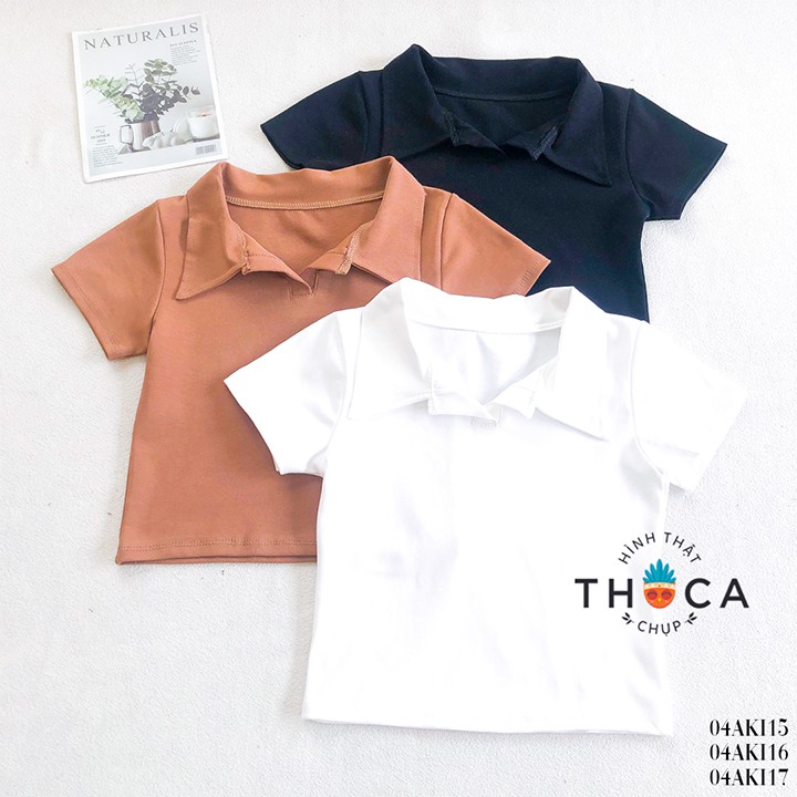 Áo thun croptop polo tay ngắn trơn trắng, đen, nâu THOCA HOUSE đơn giản dễ phối đồ, trẻ trung năng động | BigBuy360 - bigbuy360.vn