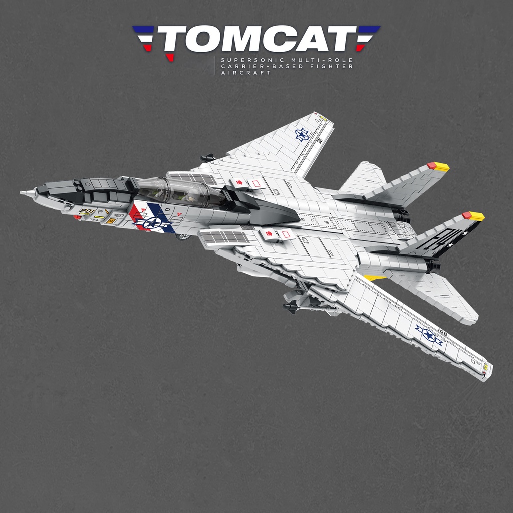 Đồ chơi Lắp Ráp Máy Bay Tiêm Kích F14 Mỹ, Juhang 88018 Grumman Tomcat, Xếp hình thông minh [1600 Mảnh]