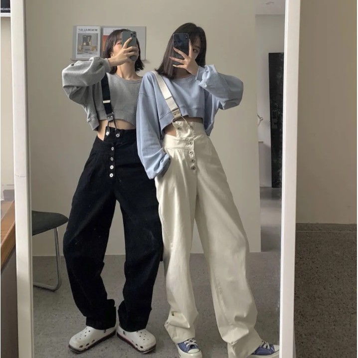 ✨quần + áo hoodie✨ Quần Denim Ống Rộng Thời Trang Dành Cho Nữ