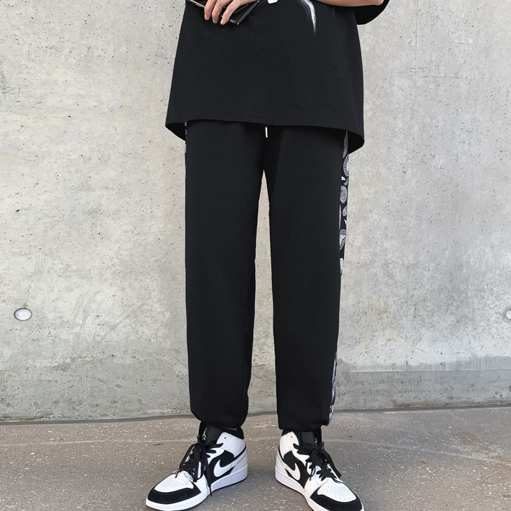 Quần ống rộng họa tiết hoa phong cách thể thao mùa hè mới cho nam và nữ