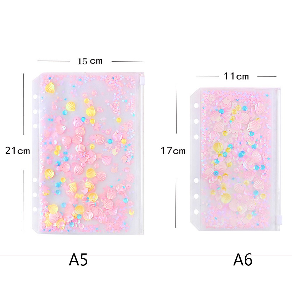 ❤LANSEL❤ Glitter Notebook Binder Cover School Supplies Loose Leaf Bags Binder Pockets Document Filing Waterproof Filing Products School Office Flakes Stars A5 A6 Zipper Folders/Multicolor