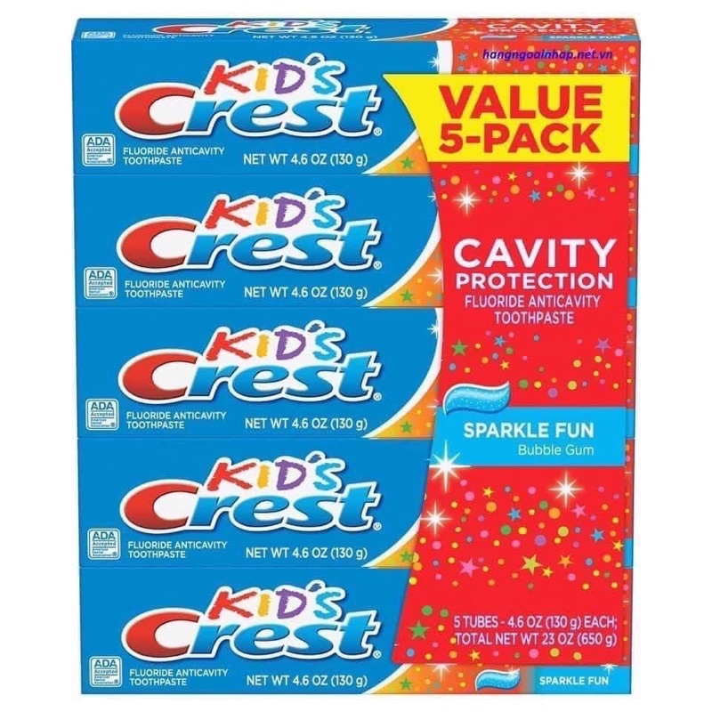 [BILL MỸ] SET 5 TUÝP KEM ĐÁNH RĂNG CREST KIDS CHO BÉ, MỖI TUÝP 130G