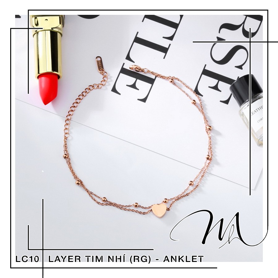 Lắc chân nữ Titan dây đôi hình trái tim nhỏ xinh xắn - Măng’s House LC10