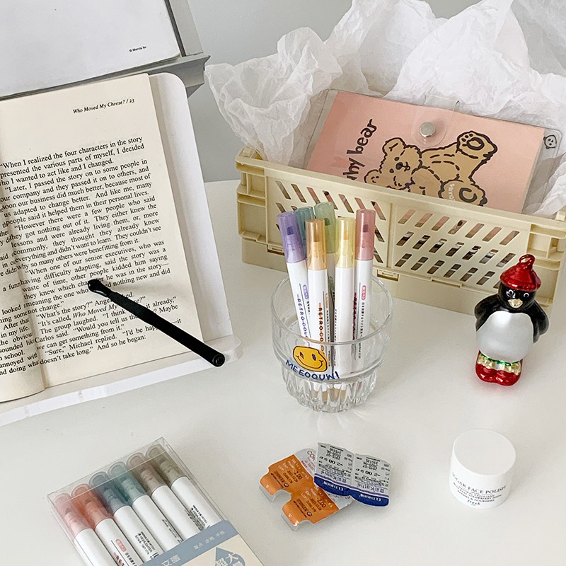 Set 6 bút dạ quang nhiều màu sắc phong cách Retro