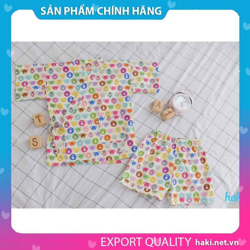 Bộ Yukata - vàng nhạt (mặt gấu) vải thô cao cấp cho bé trai bé gái Haki