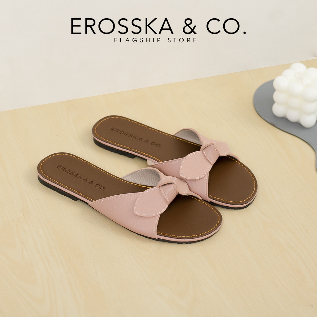 Dép nữ thời trang đế bằng Erosska 2022 quai ngang đính nơ - DE057