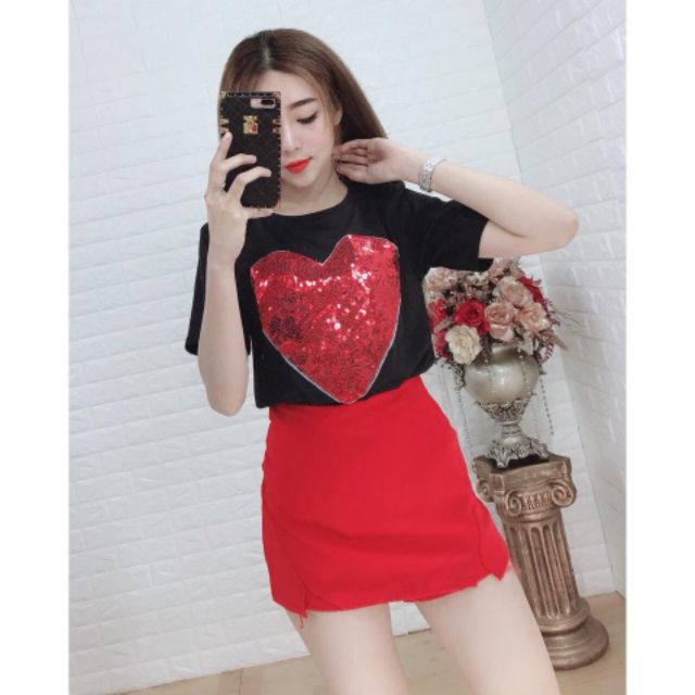 Áo thun tim thêu kim sa hàng cao cấp