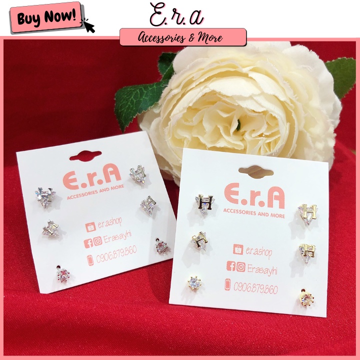 Set 3 Đôi Bông Tai Nữ Bạc 925 Cao Cấp ERASHOP 078102 - Chữ H Vàng Đơn Giản, Nhỏ Gọn, Siêu Rẻ Đẹp