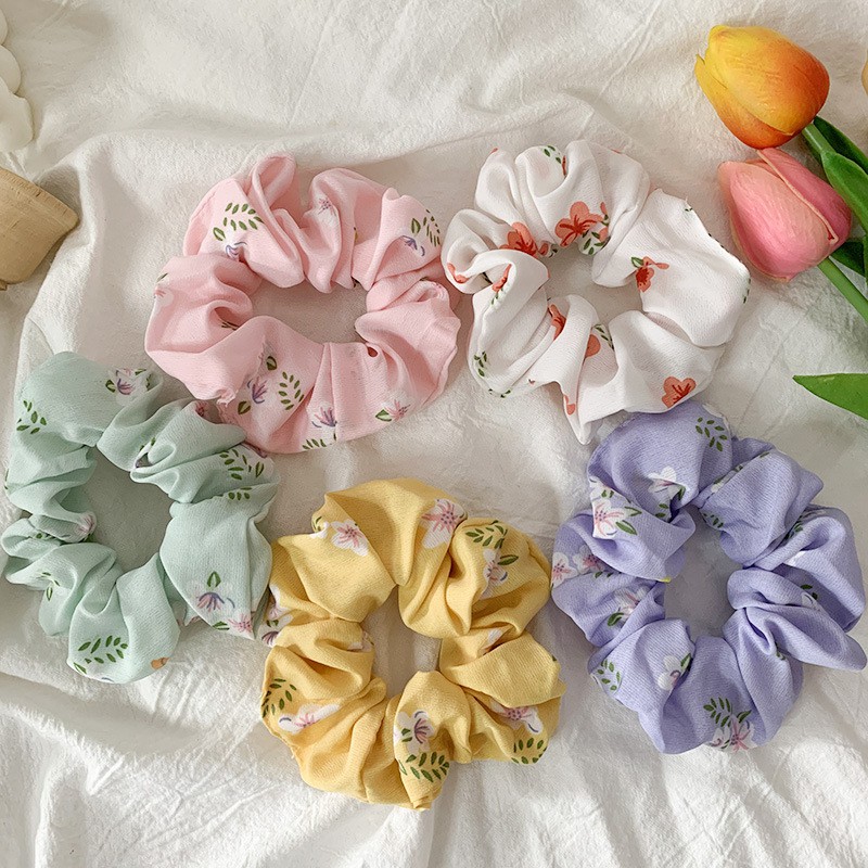 Scrunchies Cột Tóc Vải Hoa Hibiscus Mùa Hè Dễ Thương