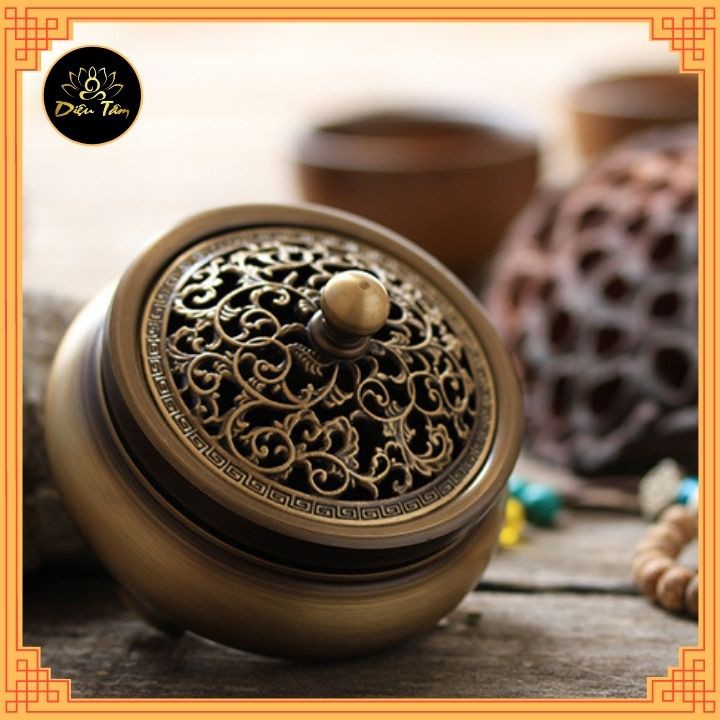 Lư đồng xông trầm đồ thờ cúng bằng đồng nguyên chất đốt hương xông trầm thay lư điện tặng nhang vòng/ trầm nụ