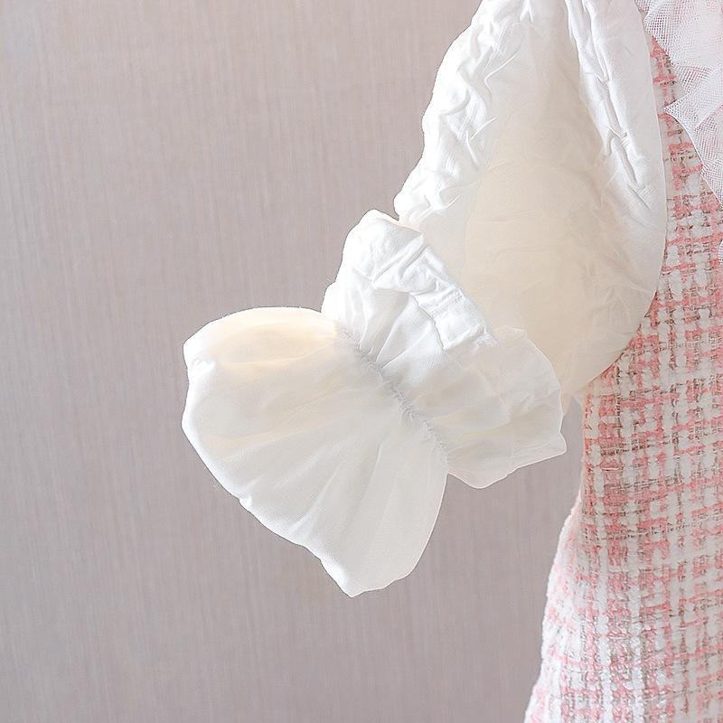 Váy Công Chúa Giả Hai Mảnh Đính Nơ Ngọc Trai Phong Cách Mùa Xuân Mới