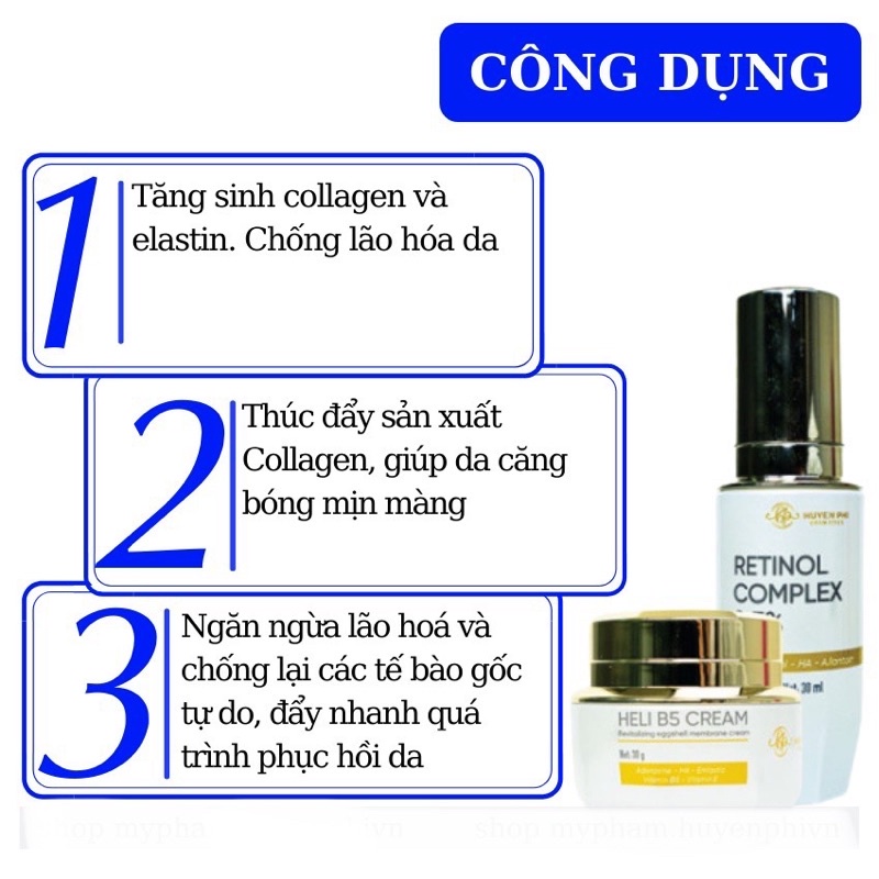 Bộ Tái Sinh Huyền Phi Retinol Complex 0.5% Kem Phục Hồi Heli B5 Tái Tạo Chống Lão Hóa Dưỡng Trắng Da Chuyên Sâu Cấp Ẩm