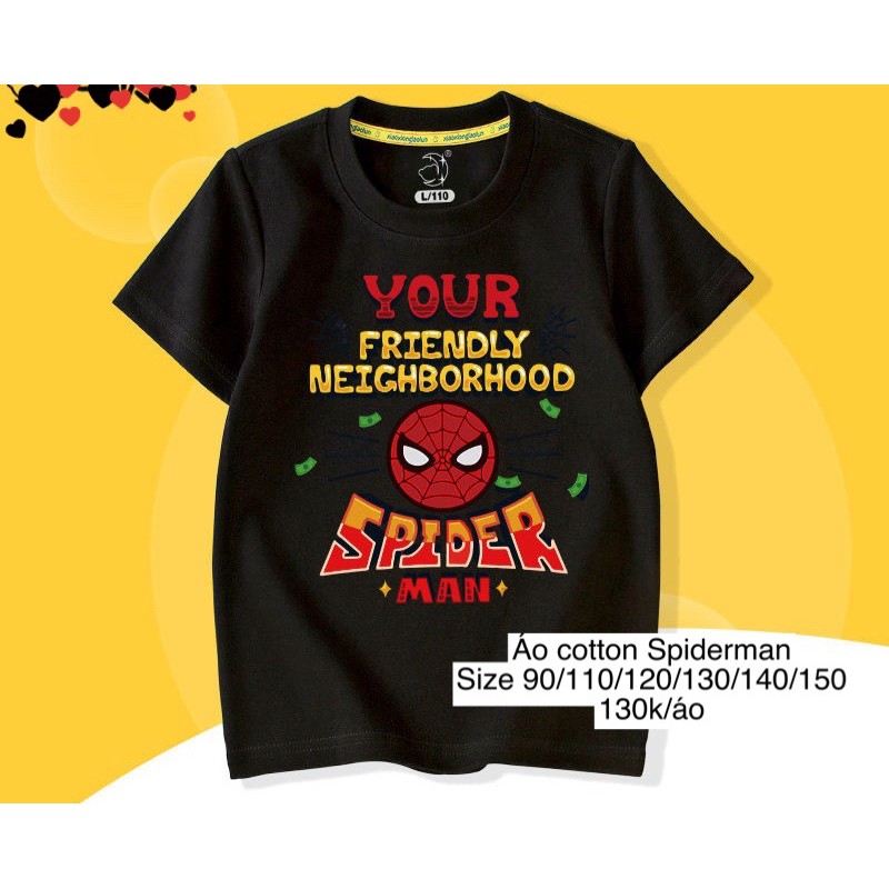 Áo thun áo phông cotton cộc tay bé trai spiderman khủng long