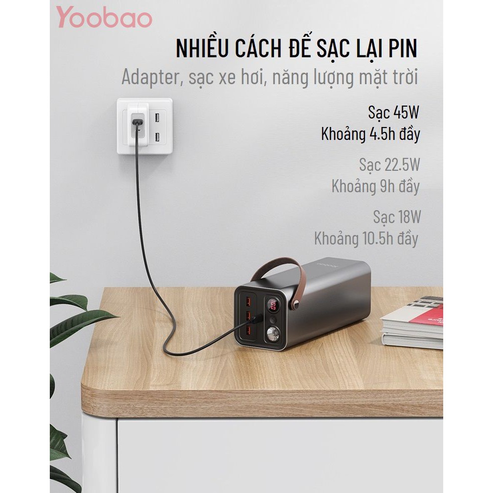 Sạc Dự Phòng Yoobao 46200mAh Sạc Nhanh PD65W & QC3.0, Tích Hợp Biến Tần 220V - YOOBAO EN1