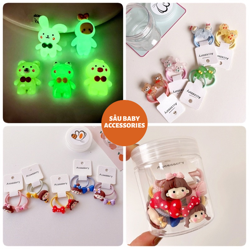 Hộp 5 đôi dây buộc tóc nhiều hình xinh xắn cho bé gái