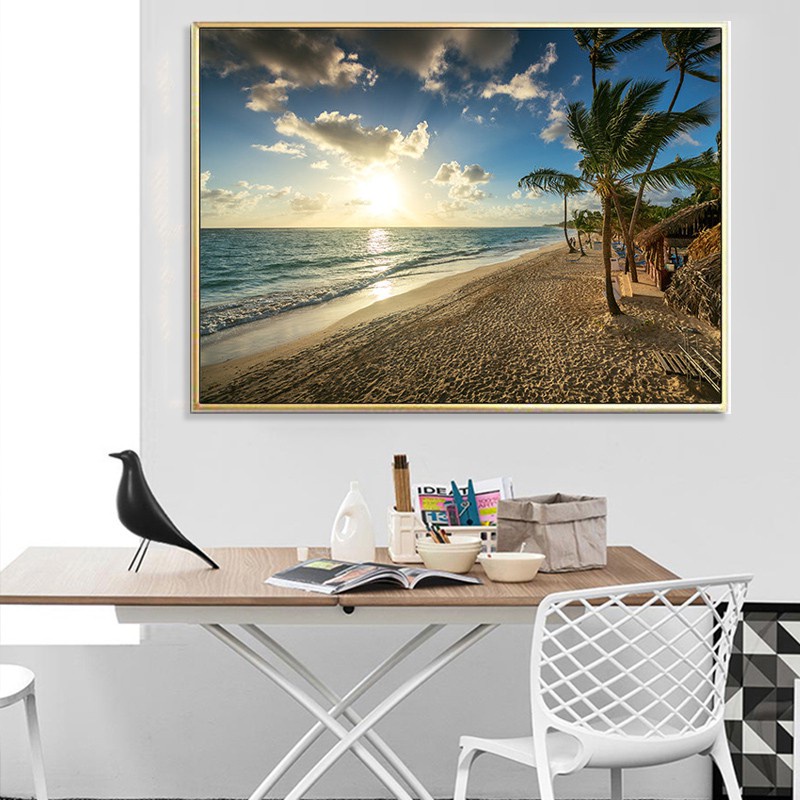 Sunset Sea View Tropical Miami Beach Seaside Landscape Coco Nut Tree Poster Prints Canvas Art Wall Art Painting Picture