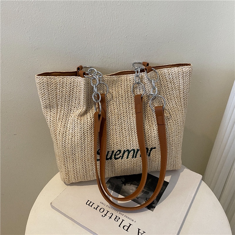 Túi Xách Đan Cói Cỡ Lớn Thiết Kế Mới Thời Trang Theo Phong Cách Âu Mỹ Cho Nữ