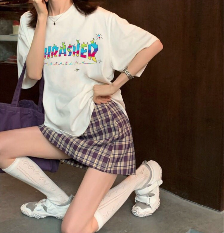 Áo Phông Nữ New Pink T-shirt Short Sleeve Student Korean Loose Letter Printed T-shirt