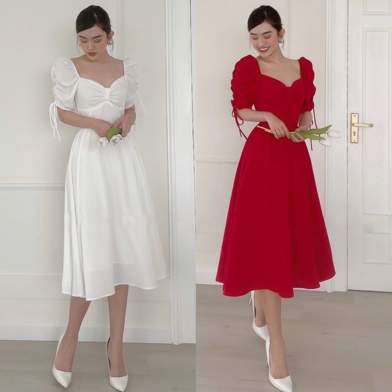 ĐẦM XOÈ TAY PHỒNG CỘT NƠ- HOYADRESS