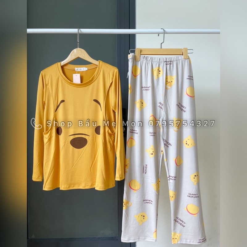Đồ bộ bầu, Bộ dài tay mặc nhà sau sinh cho con bú vải thun mỏng nhẹ thoải mái có size lớn