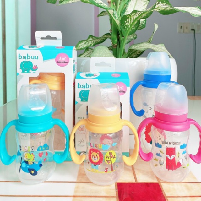 Bình sữa cổ thường PP 120ml/240ml Babu Baby Nhật Bản
