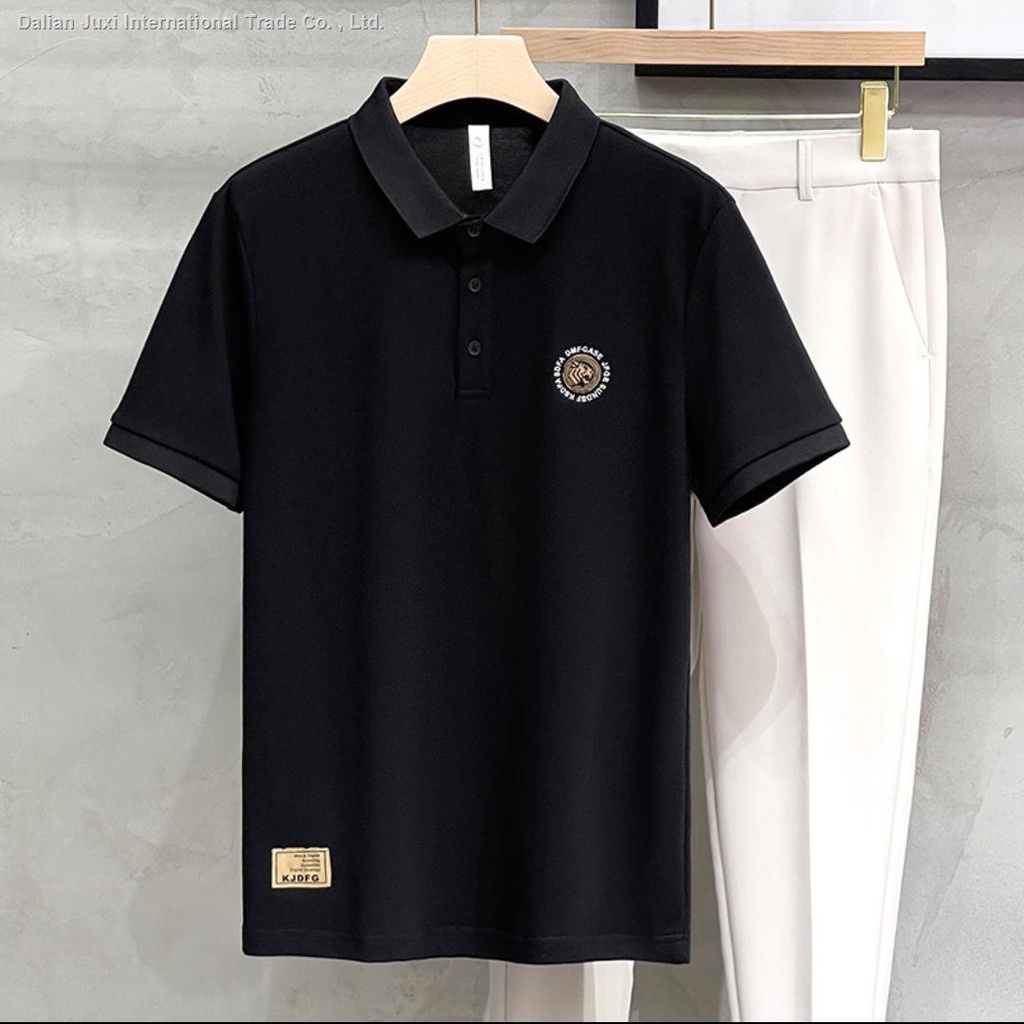 Áo polo cotton Thêu Hình Năm Con Hổ Đính Ngọc Trai Đơn Giản Thời Trang Xuân Hè Dành Cho Nam
