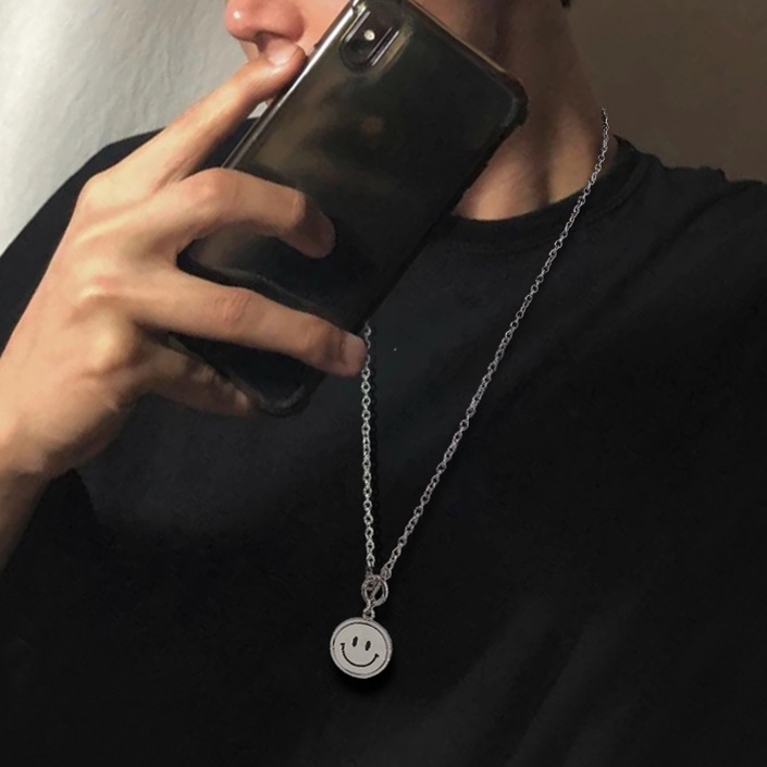 Vòng cổ Mặt Cười Tròn Xoay Smile dây chuyền titan không gỉ phong cách Hàn Quốc thời trang cá tính