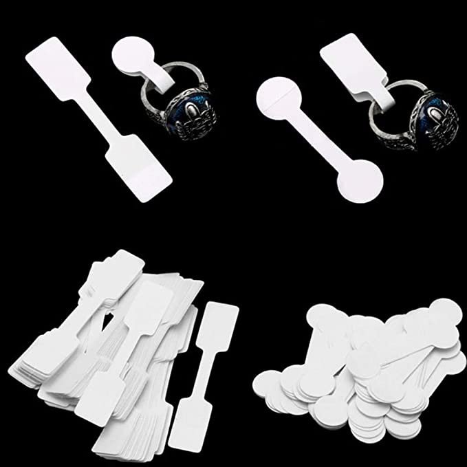 100 Tag ghi giá treo nhẫn hình chữ nhật và hình tròn màu trắng trơn, không keo🔔