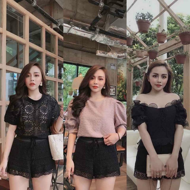 Quần sooc ren chân ren lỗ tròn hàng QCL