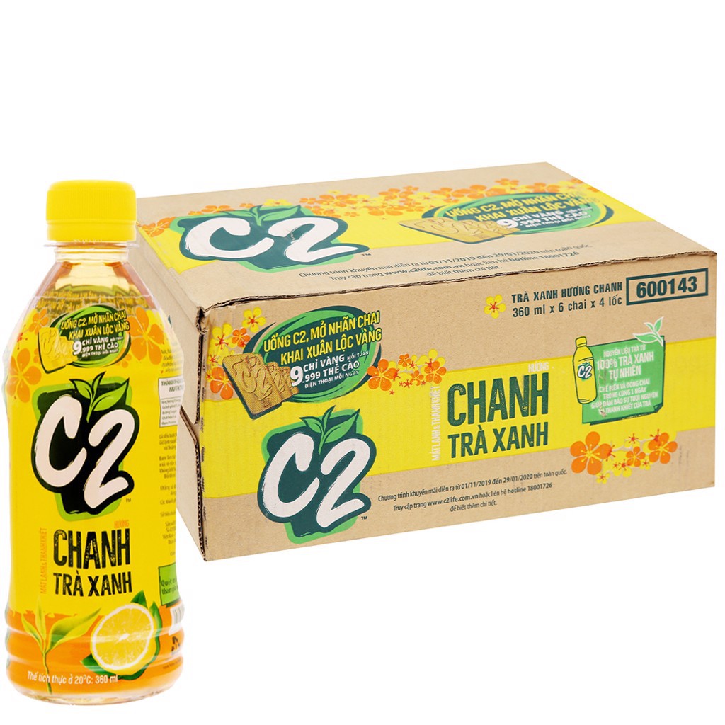 Thùng 24 chai trà xanh C2 vị chanh và vị táo 360ml
