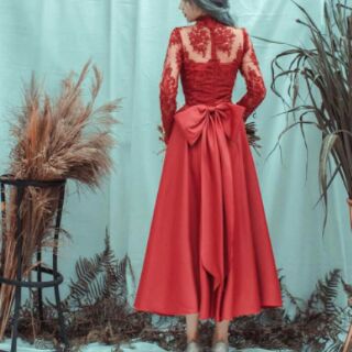 Đầm xòe đỏ phối ren cao cấp