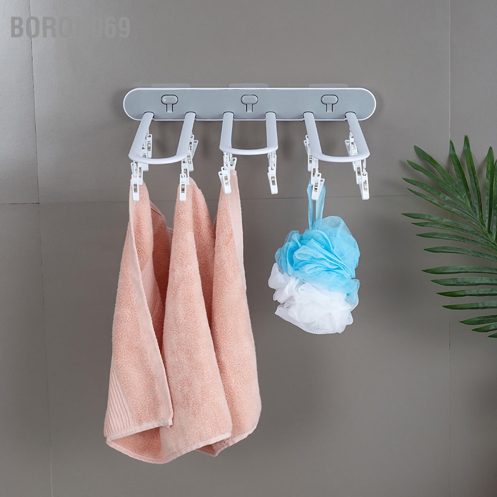 Boron069 Giá phơi quần áo Treo tường ABS bền  có thể gập lại Thiết kế Tiết kiệm không gian Kẹp và Móc treo nhỏ giọt