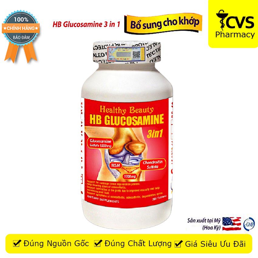 [Lọ 200 viên] HB Glucosamine 3 In 1 - Bổ Sung Dưỡng Chất Cho Khớp, Giảm Thoái Hóa Khớp, Viêm Khớp - cvspharmacy