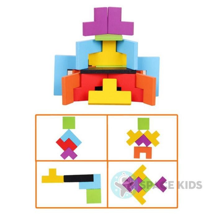 Đồ chơi gỗ thông minh cho bé ghép hình gỗ Tetris, đồ chơi giáo dục montessori Space Kids